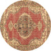 Round Persian Brown Traditional Rug, tr3413brn