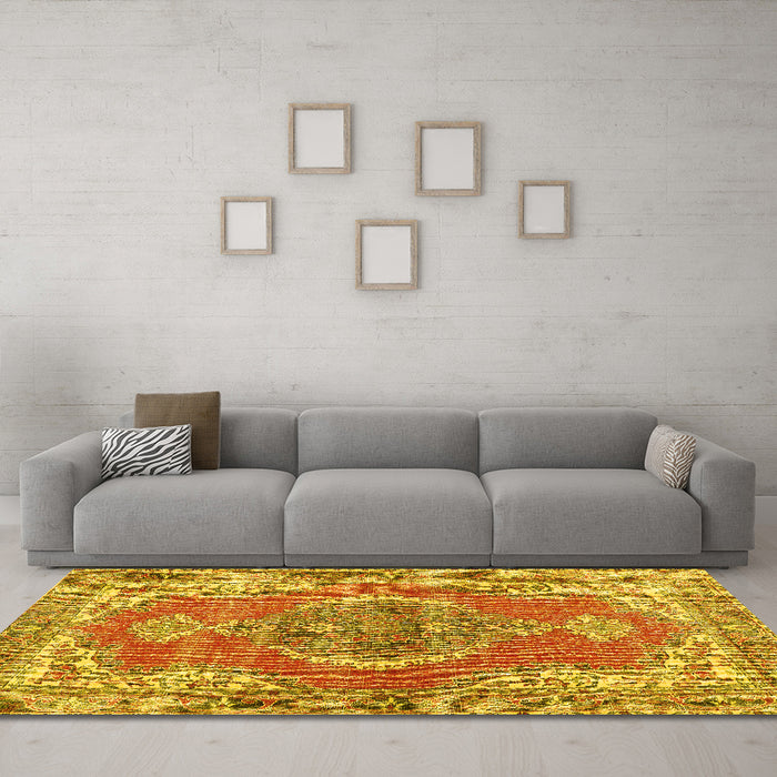 Machine Washable Persian Yellow Traditional Rug in a Living Room, wshtr3413yw