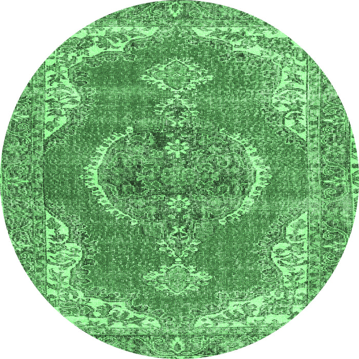 Round Machine Washable Persian Emerald Green Traditional Area Rugs, wshtr3413emgrn