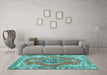 Machine Washable Persian Turquoise Traditional Area Rugs in a Living Room,, wshtr3413turq