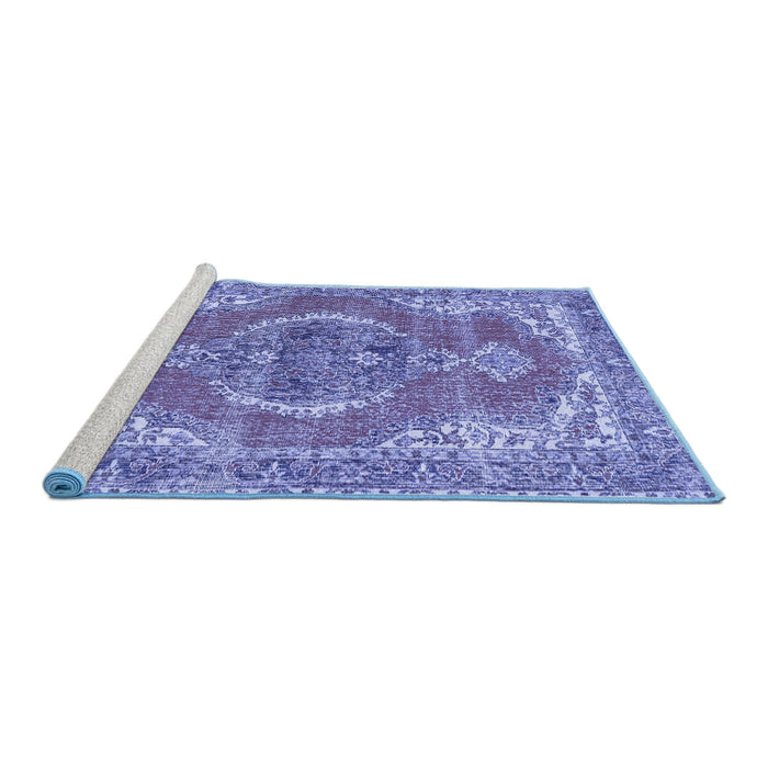 Sideview of Machine Washable Persian Blue Traditional Rug, wshtr3413blu