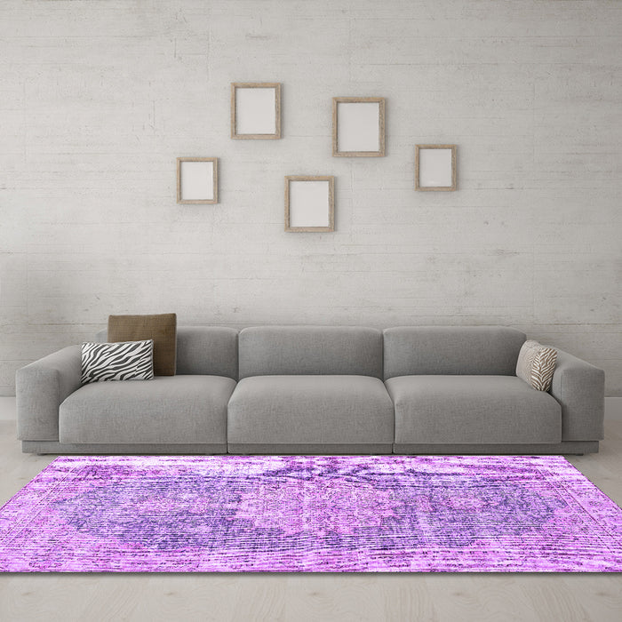 Machine Washable Persian Purple Traditional Area Rugs in a Living Room, wshtr3414pur