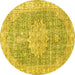 Round Machine Washable Persian Yellow Traditional Rug, wshtr3414yw