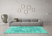 Machine Washable Persian Turquoise Traditional Area Rugs in a Living Room,, wshtr3414turq