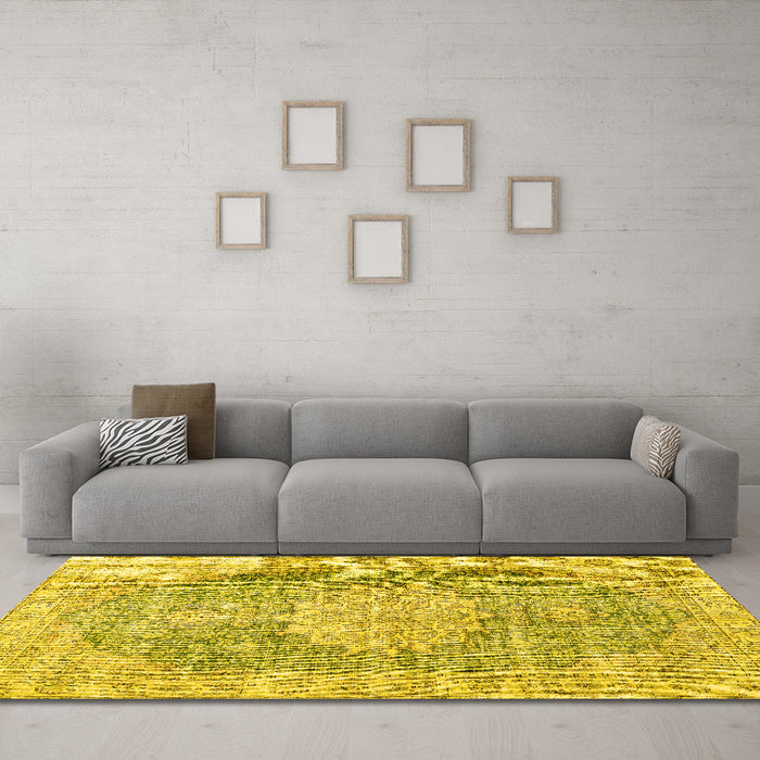 Machine Washable Persian Yellow Traditional Rug in a Living Room, wshtr3414yw