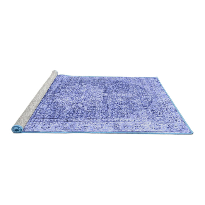 Sideview of Machine Washable Persian Blue Traditional Rug, wshtr3414blu