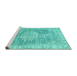 Sideview of Machine Washable Persian Turquoise Traditional Area Rugs, wshtr3414turq