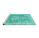 Sideview of Machine Washable Persian Turquoise Traditional Area Rugs, wshtr3414turq