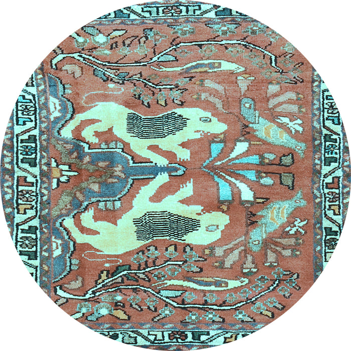 Round Machine Washable Persian Light Blue Traditional Rug, wshtr3415lblu