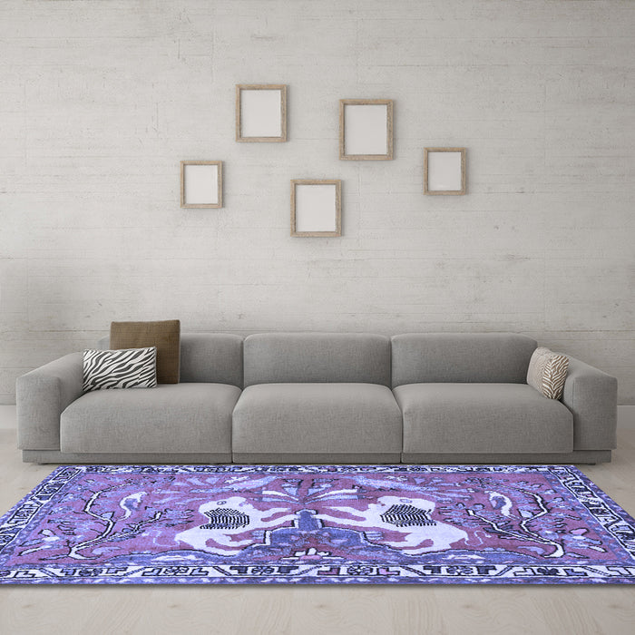 Machine Washable Persian Blue Traditional Rug in a Living Room, wshtr3415blu