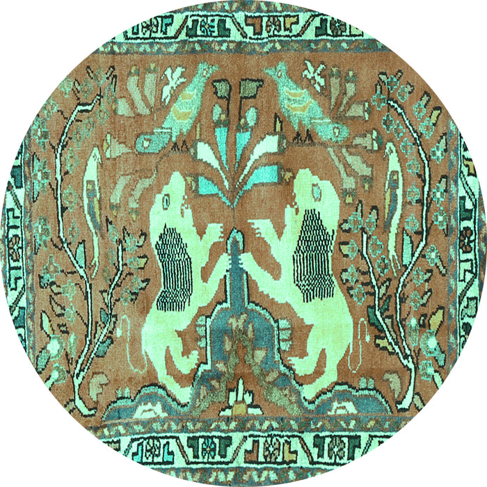 Round Persian Turquoise Traditional Rug, tr3415turq