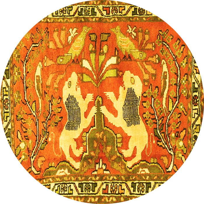 Round Persian Yellow Traditional Rug, tr3415yw