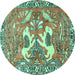 Round Machine Washable Persian Turquoise Traditional Area Rugs, wshtr3415turq