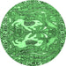 Round Persian Emerald Green Traditional Rug, tr3415emgrn
