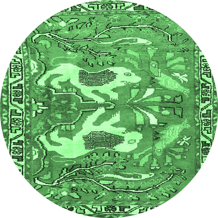 Round Machine Washable Persian Emerald Green Traditional Area Rugs, wshtr3415emgrn