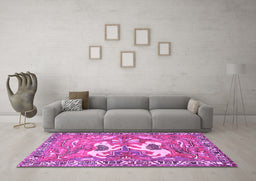 Machine Washable Persian Purple Traditional Area Rugs in a Living Room, wshtr3415pur