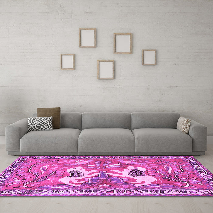 Machine Washable Persian Purple Traditional Area Rugs in a Living Room, wshtr3415pur