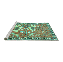 Sideview of Machine Washable Persian Turquoise Traditional Area Rugs, wshtr3415turq