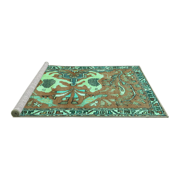 Sideview of Machine Washable Persian Turquoise Traditional Area Rugs, wshtr3415turq