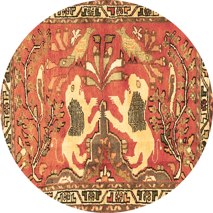 Round Machine Washable Persian Brown Traditional Rug, wshtr3415brn