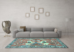 Machine Washable Persian Light Blue Traditional Rug in a Living Room, wshtr3415lblu