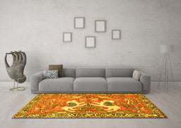 Machine Washable Persian Yellow Traditional Rug in a Living Room, wshtr3415yw
