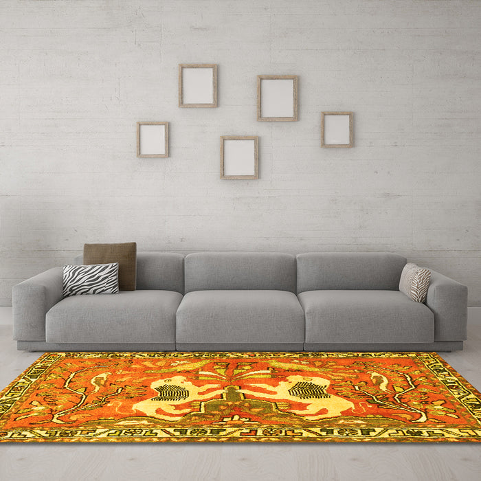 Machine Washable Persian Yellow Traditional Rug in a Living Room, wshtr3415yw