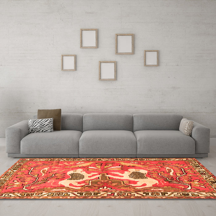 Machine Washable Persian Orange Traditional Area Rugs in a Living Room, wshtr3415org