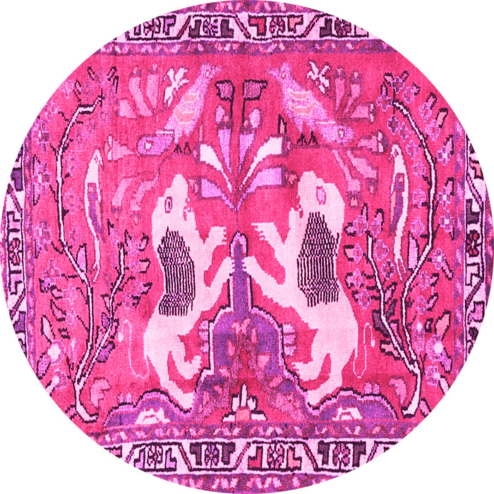 Round Machine Washable Persian Pink Traditional Rug, wshtr3415pnk