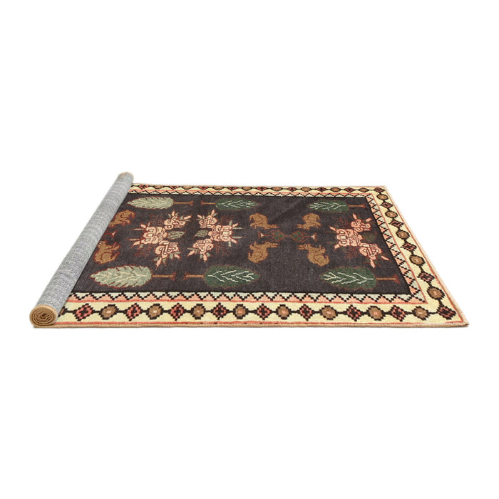 Sideview of Machine Washable Traditional Dark Brown Rug, wshtr3416