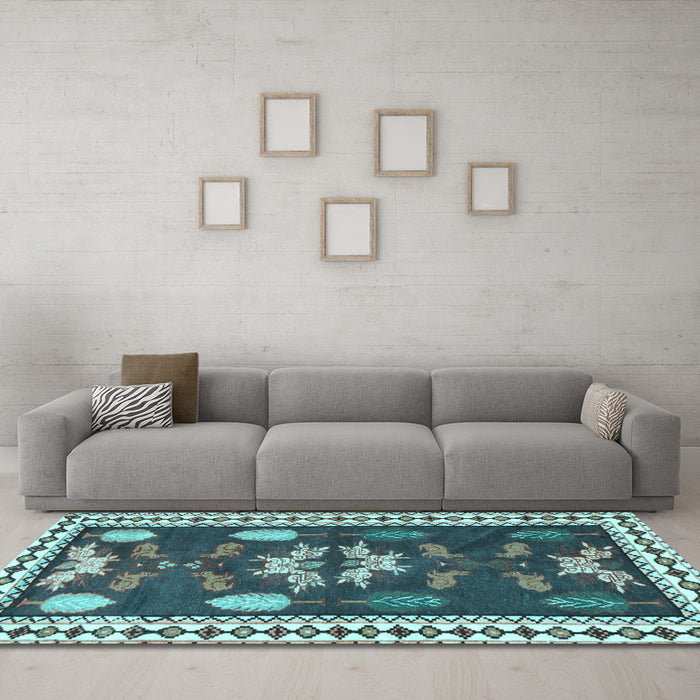 Machine Washable Persian Light Blue Traditional Rug in a Living Room, wshtr3416lblu