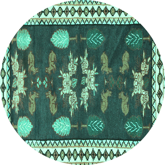 Round Persian Turquoise Traditional Rug, tr3416turq