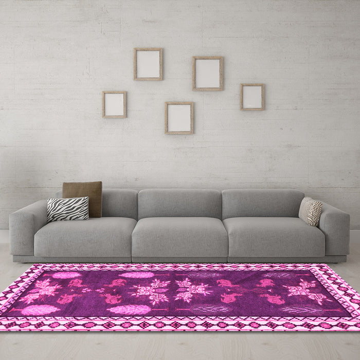 Machine Washable Persian Pink Traditional Rug in a Living Room, wshtr3416pnk