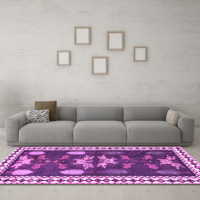 Machine Washable Persian Purple Traditional Area Rugs in a Living Room, wshtr3416pur