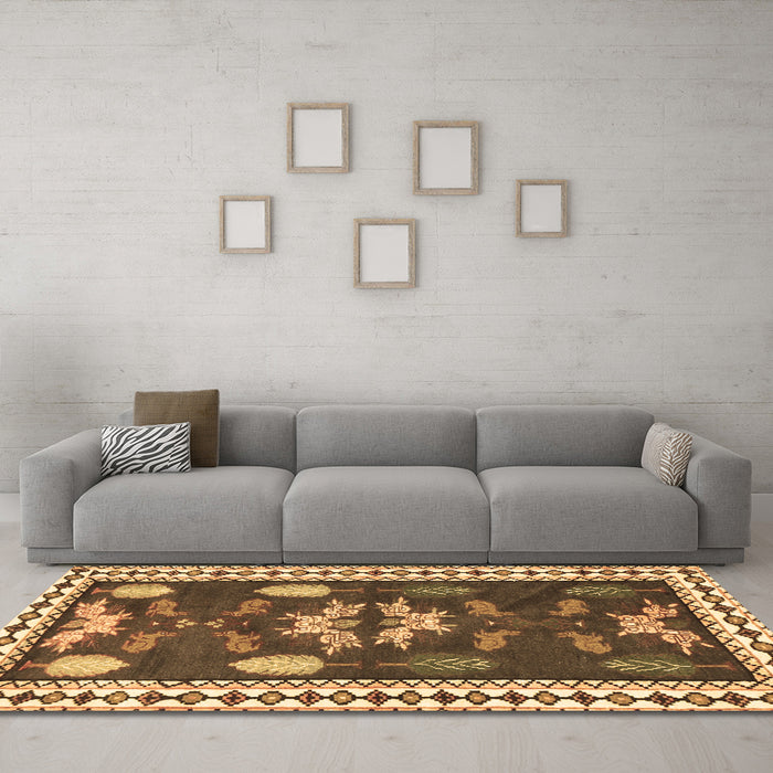 Machine Washable Persian Brown Traditional Rug in a Living Room,, wshtr3416brn