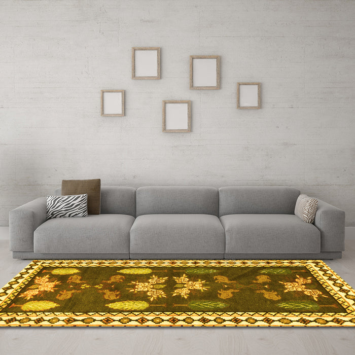 Machine Washable Persian Yellow Traditional Rug in a Living Room, wshtr3416yw