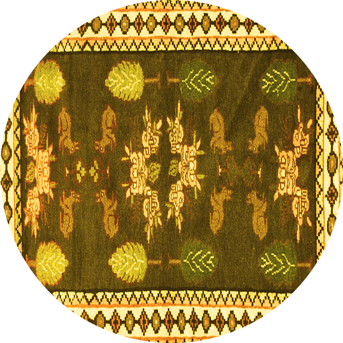 Round Persian Yellow Traditional Rug, tr3416yw