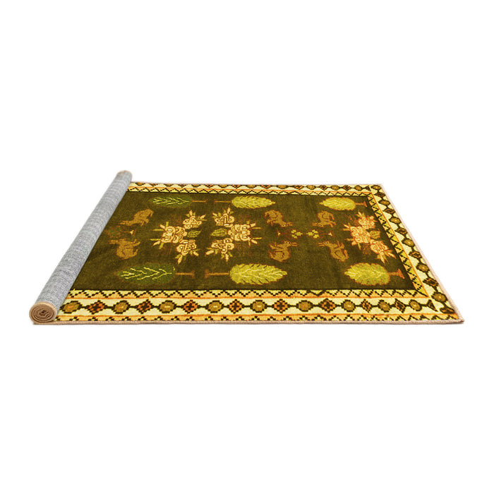 Sideview of Machine Washable Persian Yellow Traditional Rug, wshtr3416yw