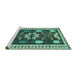 Sideview of Machine Washable Persian Turquoise Traditional Area Rugs, wshtr3416turq