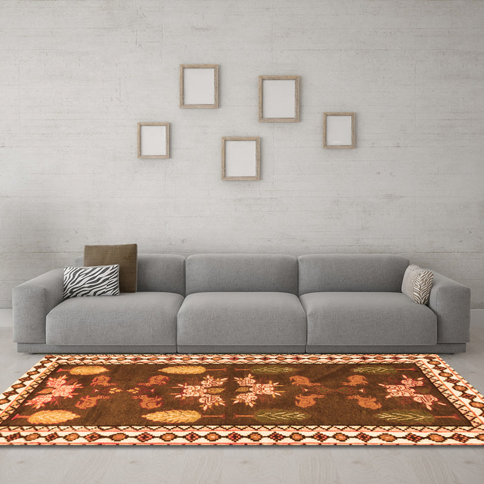 Machine Washable Persian Orange Traditional Area Rugs in a Living Room, wshtr3416org