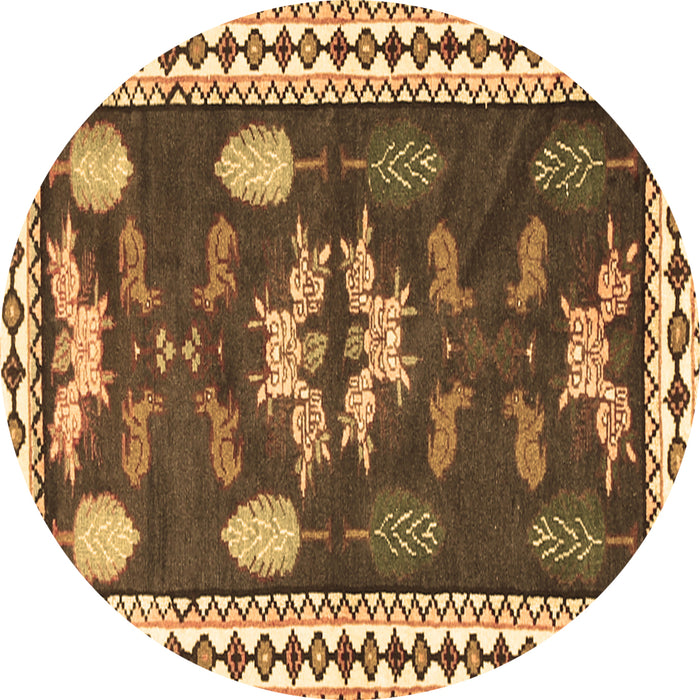 Round Machine Washable Persian Brown Traditional Rug, wshtr3416brn