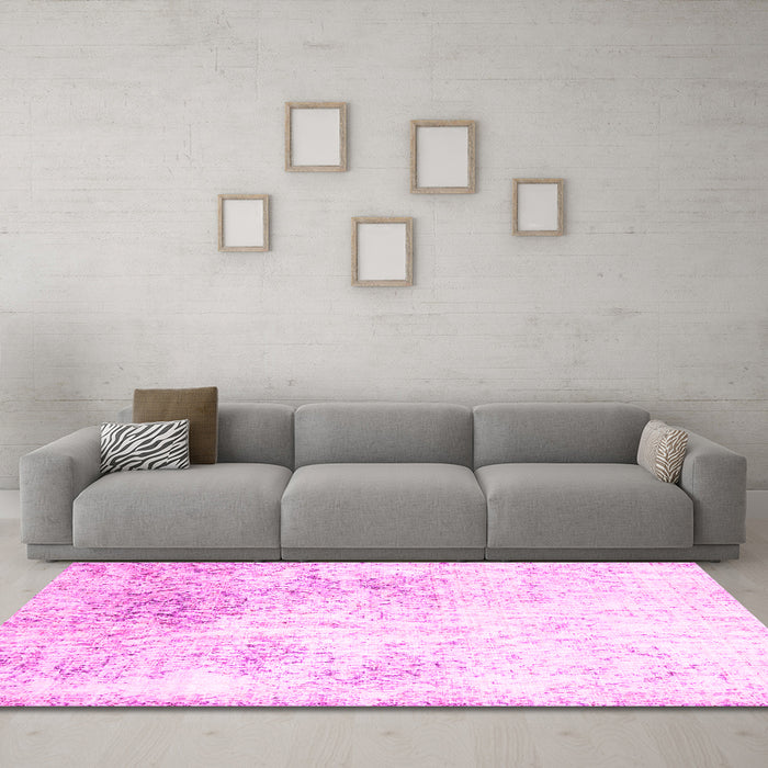 Machine Washable Persian Pink Traditional Rug in a Living Room, wshtr3417pnk