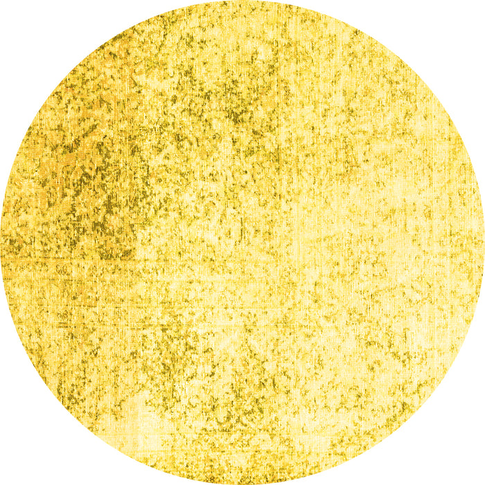 Round Persian Yellow Traditional Rug, tr3417yw