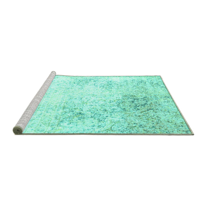 Sideview of Machine Washable Persian Turquoise Traditional Area Rugs, wshtr3417turq