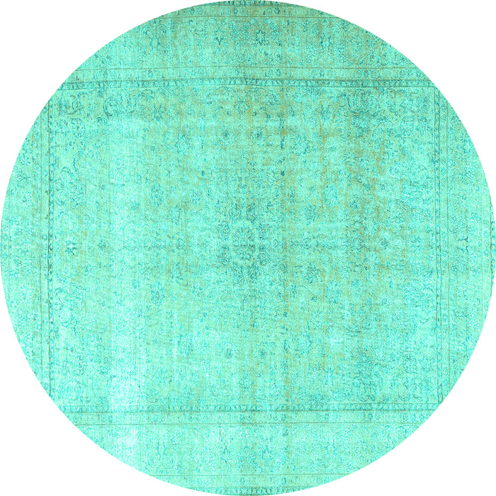 Round Machine Washable Persian Turquoise Traditional Area Rugs, wshtr3418turq