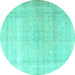 Round Machine Washable Persian Turquoise Traditional Area Rugs, wshtr3418turq