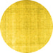 Round Machine Washable Persian Yellow Traditional Rug, wshtr3418yw