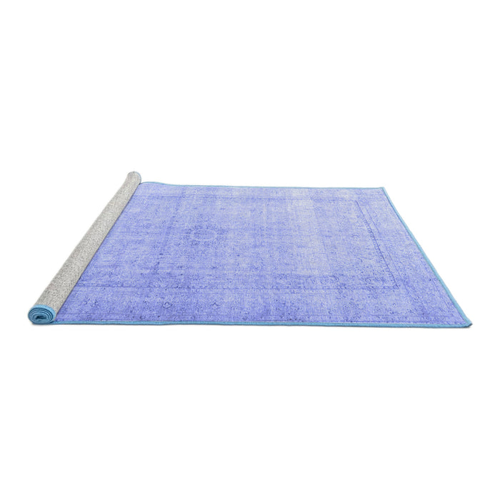 Sideview of Machine Washable Persian Blue Traditional Rug, wshtr3418blu