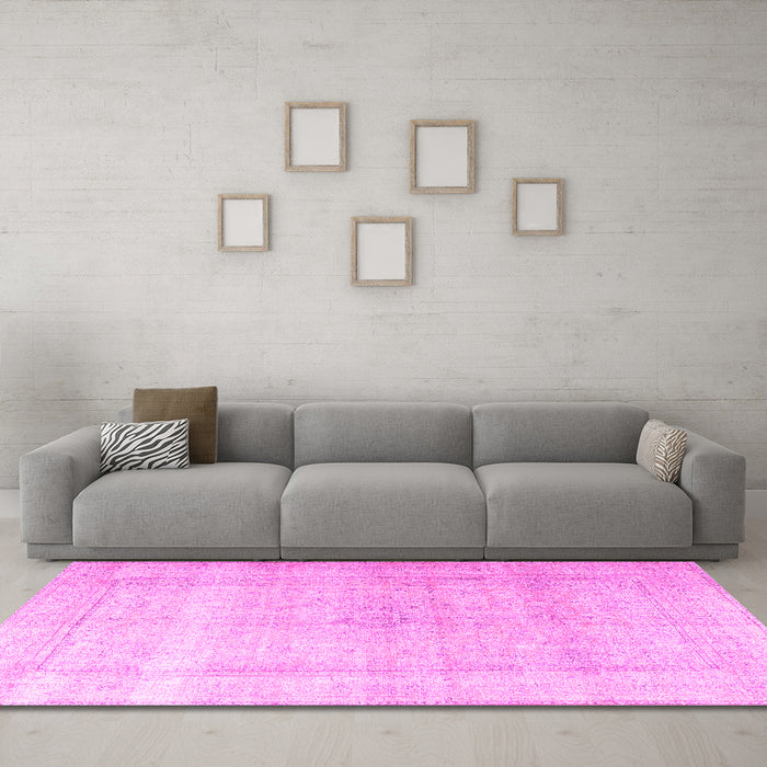 Machine Washable Persian Pink Traditional Rug in a Living Room, wshtr3418pnk