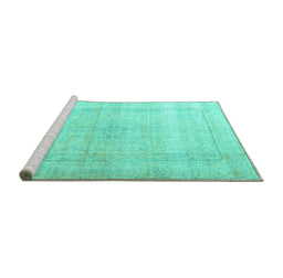 Sideview of Machine Washable Persian Turquoise Traditional Area Rugs, wshtr3418turq